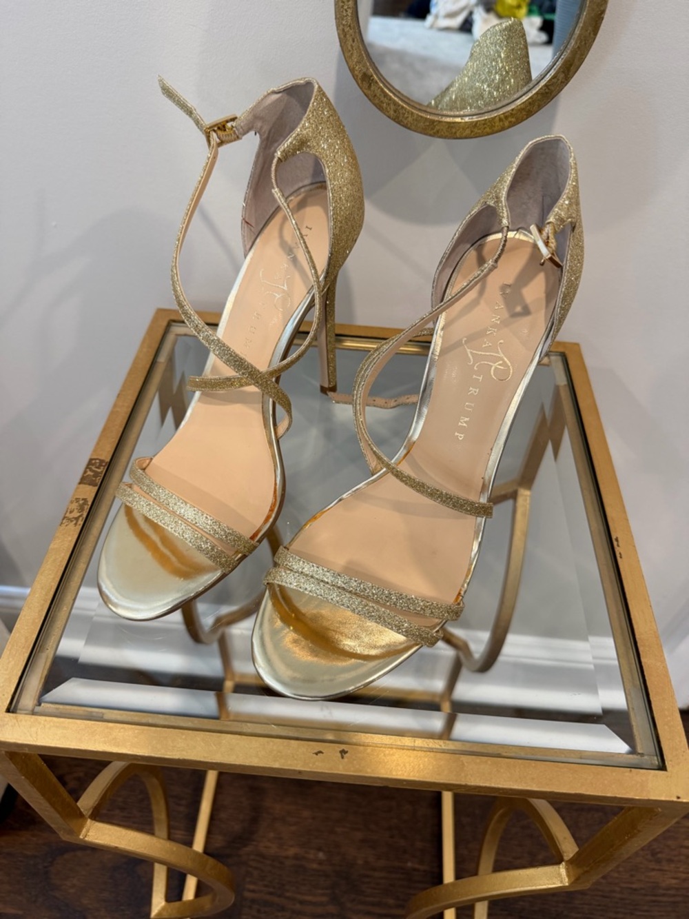Gold Glitter Strappy High Heel Sandals
